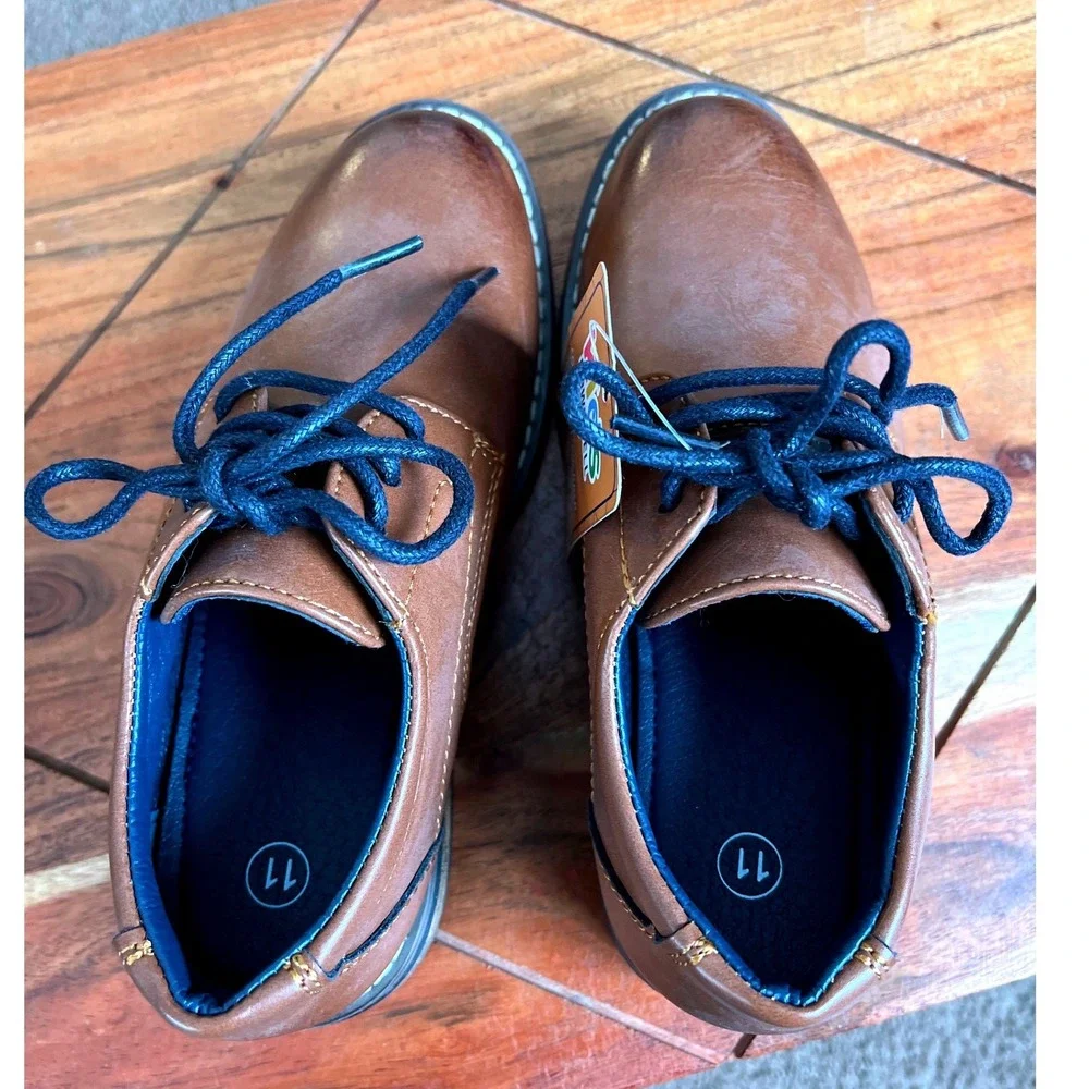 Hawkwell Kids Brown‎ Faux Leather Dress Shoes Lace Up Size 11 Formal NWT